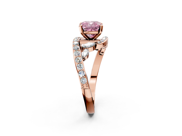 Rose gold Fancy Pink Cushion  Solitaire with Pavé Twist Band and Four-Prong Setting