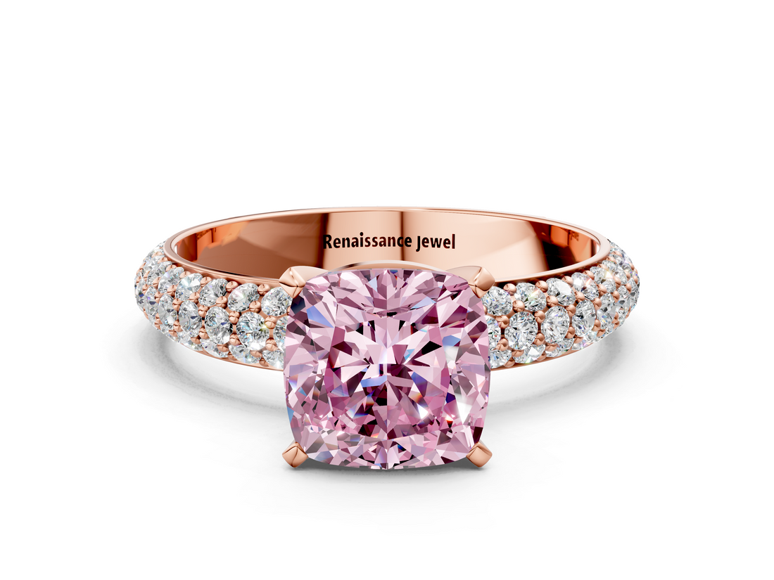 Rose gold Fancy Pink Cushion  Solitaire with Pave Band and Four-Prong Setting_3