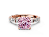 Rose gold Fancy Pink Cushion  Solitaire with Side Baguettes and Channel Set Band_45