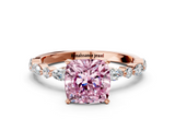 Rose gold Fancy Pink Cushion  Solitaire with Side Stones on a Pavé Band and Four-Prong Setting_23