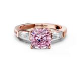 Rose gold Fancy Pink Cushion  Solitaire with Tapered Baguette Side Stones on a Classic Band with Four-Prong Setting_117