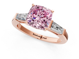 Rose gold Fancy Pink Cushion  Solitaire with Tapered Baguette Side Stones on a Classic Band with Four-Prong Setting_118
