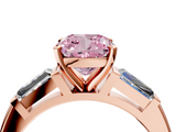 Rose gold Fancy Pink Cushion  Solitaire with Tapered Baguette Side Stones on a Classic Band with Four-Prong Setting_121