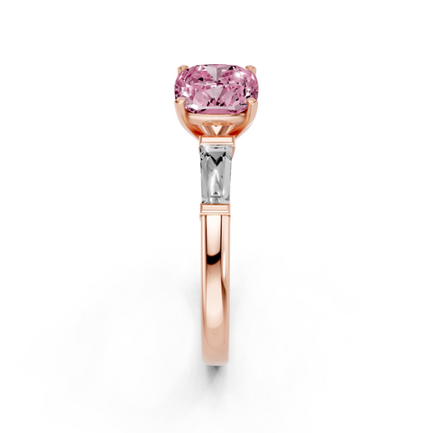 Rose gold Fancy Pink Cushion  Solitaire with Tapered Baguette Side Stones on a Classic Band with Four-Prong Setting_1