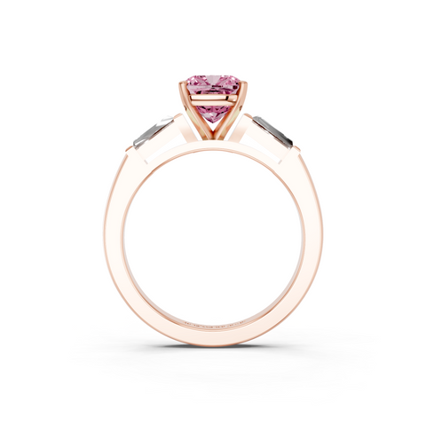 Rose gold Fancy Pink Cushion  Solitaire with Tapered Baguette Side Stones on a Classic Band with Four-Prong Setting_2