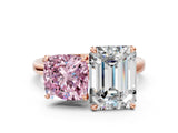Rose gold Fancy Pink Cushion  and Emerald Cut Toi Moi Ring with Prong Setting_46