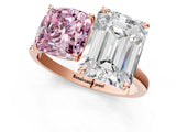 Rose gold Fancy Pink Cushion  and Emerald Cut Toi Moi Ring with Prong Setting_47