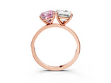 Rose gold Fancy Pink Cushion  and Emerald Cut Toi Moi Ring with Prong Setting_49