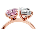 Rose gold Fancy Pink Cushion  and Emerald Cut Toi Moi Ring with Prong Setting_50