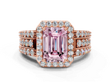 Rose gold Fancy Pink Emerald -Cut Halo Diamond Ring with Split Shank and Four-Prong Setting_101