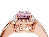 Rose gold Fancy Pink Emerald -Cut Halo Diamond Ring with Split Shank and Four-Prong Setting_105