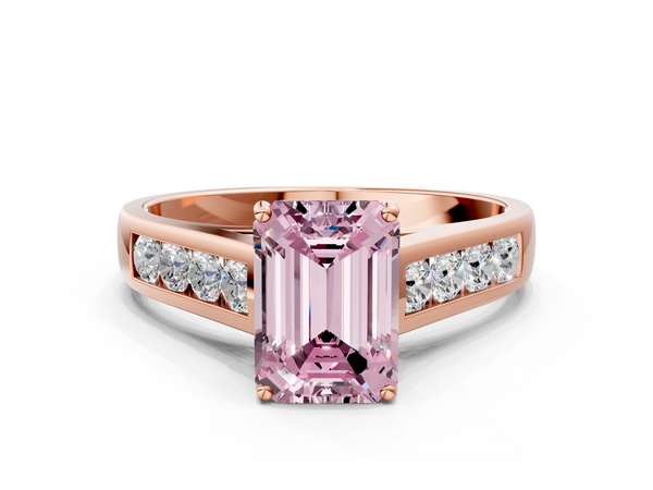 Rose gold Fancy Pink Emerald  Brilliant Channel-Set Solitaire Ring with Four-Prong Setting
