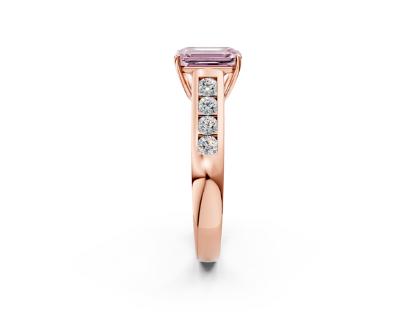 Rose gold Fancy Pink Emerald  Brilliant Channel-Set Solitaire Ring with Four-Prong Setting