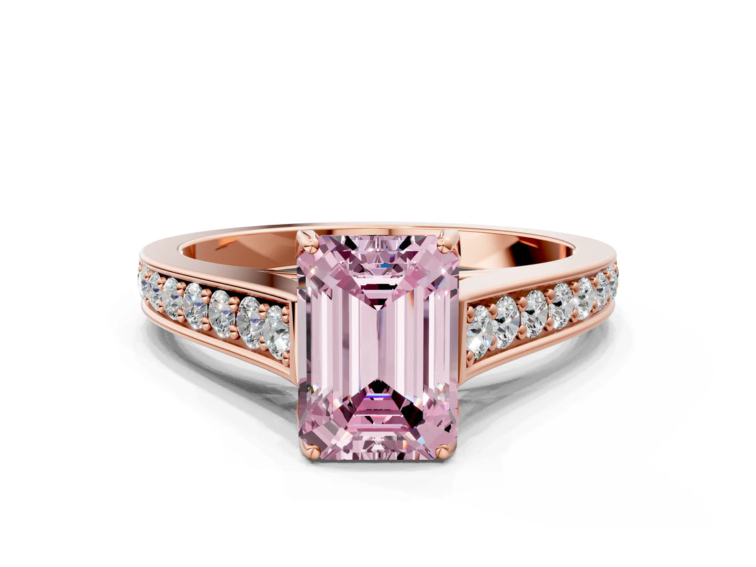 Rose gold Fancy Pink Emerald  Brilliant Cut Diamond Engagement Ring with Pavé Band and Four-Prong Setting_50