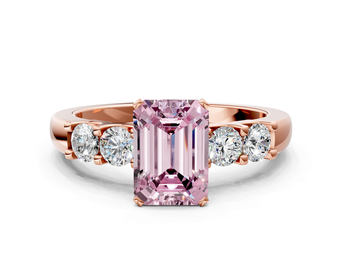 Rose gold Fancy Pink Emerald  Brilliant Cut Diamond Five-Stone Prong Set Engagement Ring with Channel Band_3