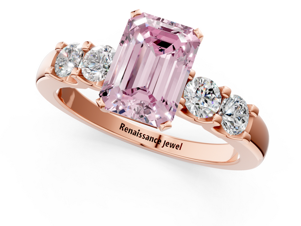 Rose gold Fancy Pink Emerald  Brilliant Cut Diamond Five-Stone Prong Set Engagement Ring with Channel Band