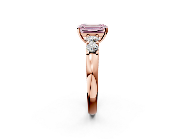 Rose gold Fancy Pink Emerald  Brilliant Cut Diamond Five-Stone Prong Set Engagement Ring with Channel Band