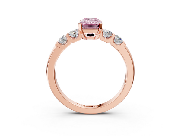 Rose gold Fancy Pink Emerald  Brilliant Cut Diamond Five-Stone Prong Set Engagement Ring with Channel Band