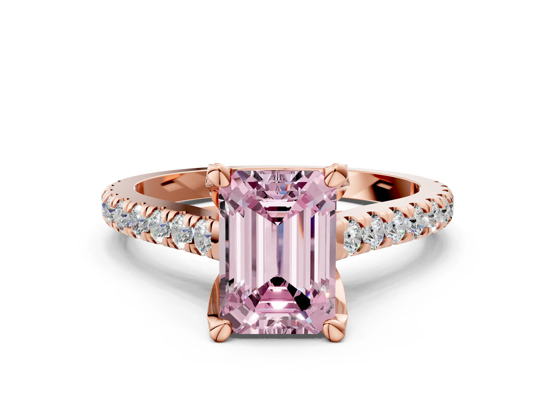 Rose gold Fancy Pink Emerald  Brilliant Diamond Solitaire with Pavé Band and Four-Prong Setting 1
