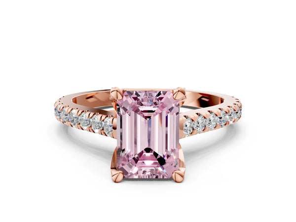 Rose gold Fancy Pink Emerald  Brilliant Diamond Solitaire with Pavé Band and Four-Prong Setting