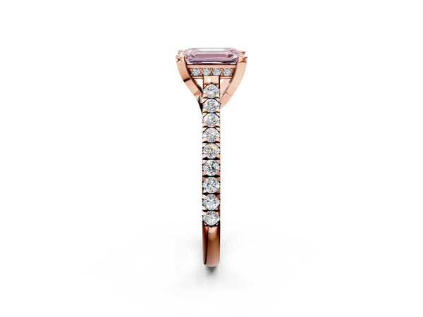 Rose gold Fancy Pink Emerald  Brilliant Diamond Solitaire with Pavé Band and Four-Prong Setting