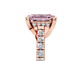 Rose gold Fancy Pink Emerald  Brilliant Diamond Solitaire with Pavé Band and Four-Prong Setting