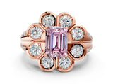 Rose gold Fancy Pink Emerald  Brilliant Flower Halo Diamond Split Shank Ring_123