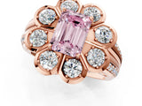 Rose gold Fancy Pink Emerald  Brilliant Flower Halo Diamond Split Shank Ring_124