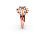 Rose gold Fancy Pink Emerald  Brilliant Flower Halo Diamond Split Shank Ring_125