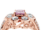 Rose gold Fancy Pink Emerald  Brilliant Flower Halo Diamond Split Shank Ring_127