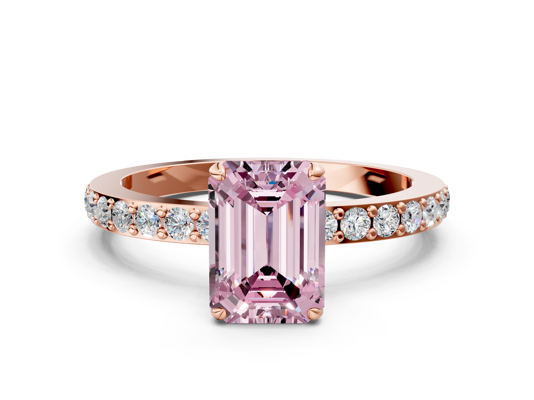 Rose gold Fancy Pink Emerald  Brilliant Pavé Band Solitaire with Four-Prong Setting_71