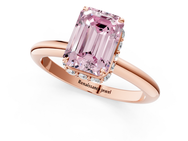 Rose gold Fancy Pink Emerald  Brilliant Solitaire Engagement Ring with Six-Prong Setting and Classic Band
