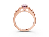Rose gold Fancy Pink Emerald  Brilliant Solitaire with Leaf Motif Band and Four-Prong Setting_65