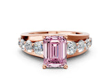 Rose gold Fancy Pink Emerald  Brilliant Solitaire with Side Stones on a Pave Band and Four-Prong Setting_24