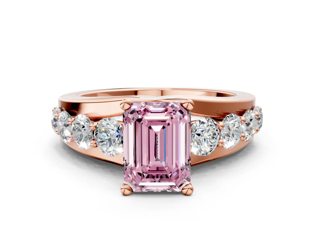 Rose gold Fancy Pink Emerald  Brilliant Solitaire with Side Stones on a Pave Band and Four-Prong Setting_38