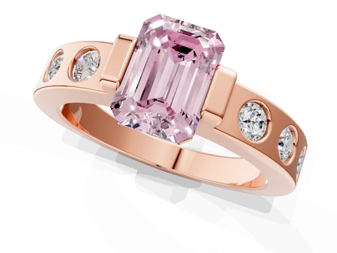 Rose gold Fancy Pink Emerald Cut Brilliant Channel-Set Diamond Ring with Bezel Prong Setting_1
