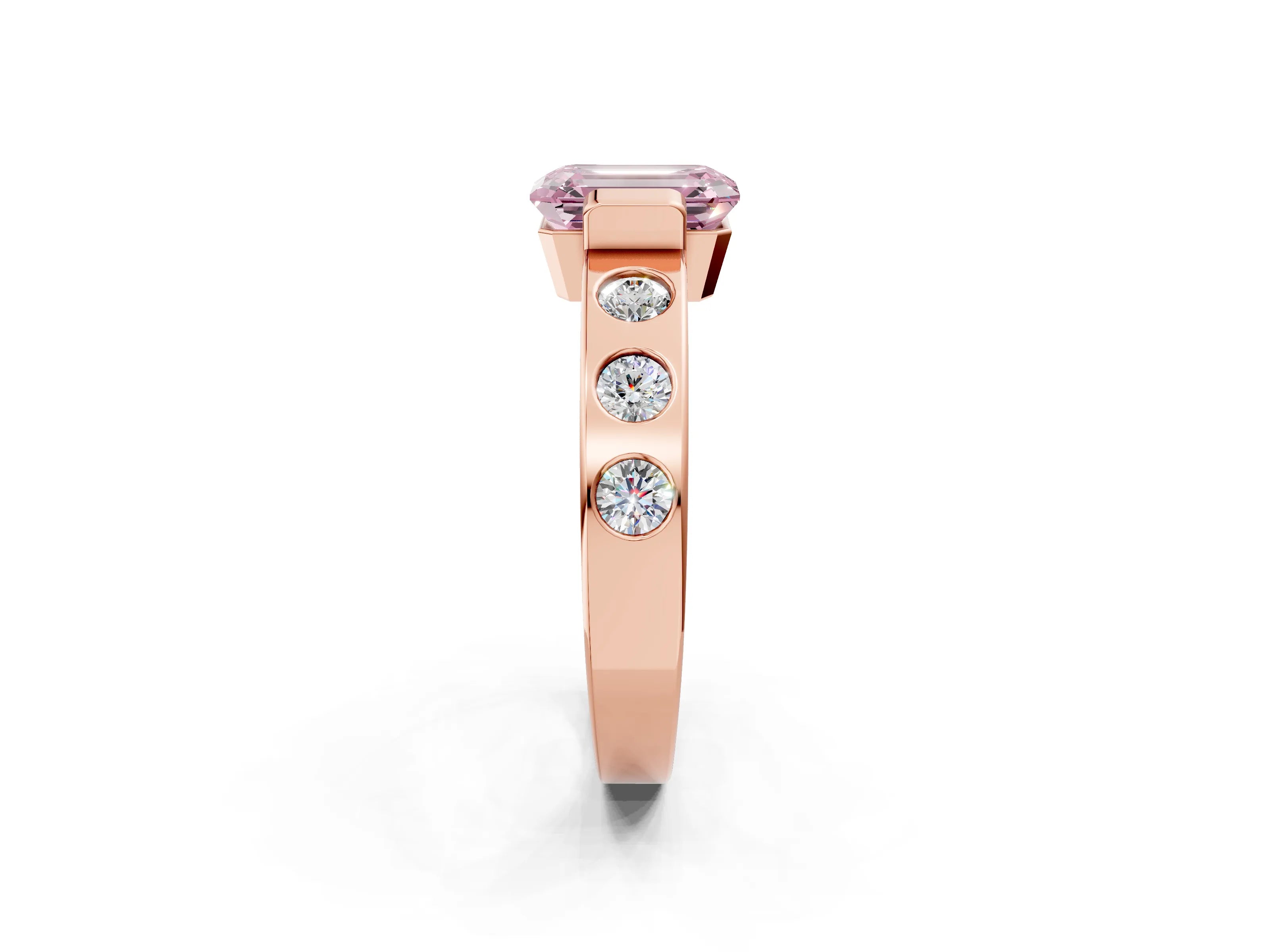 Rose gold Fancy Pink Emerald Cut Brilliant Channel-Set Diamond Ring with Bezel Prong Setting_2