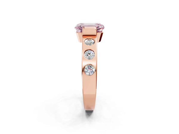 Rose Gold Emerald Cut Tension Style Engagement Ring Setting for Fancy Pink Center