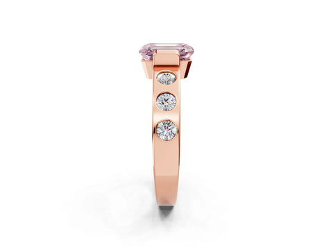 Rose gold Fancy Pink Emerald Cut Brilliant Channel-Set Diamond Ring with Bezel Prong Setting_2
