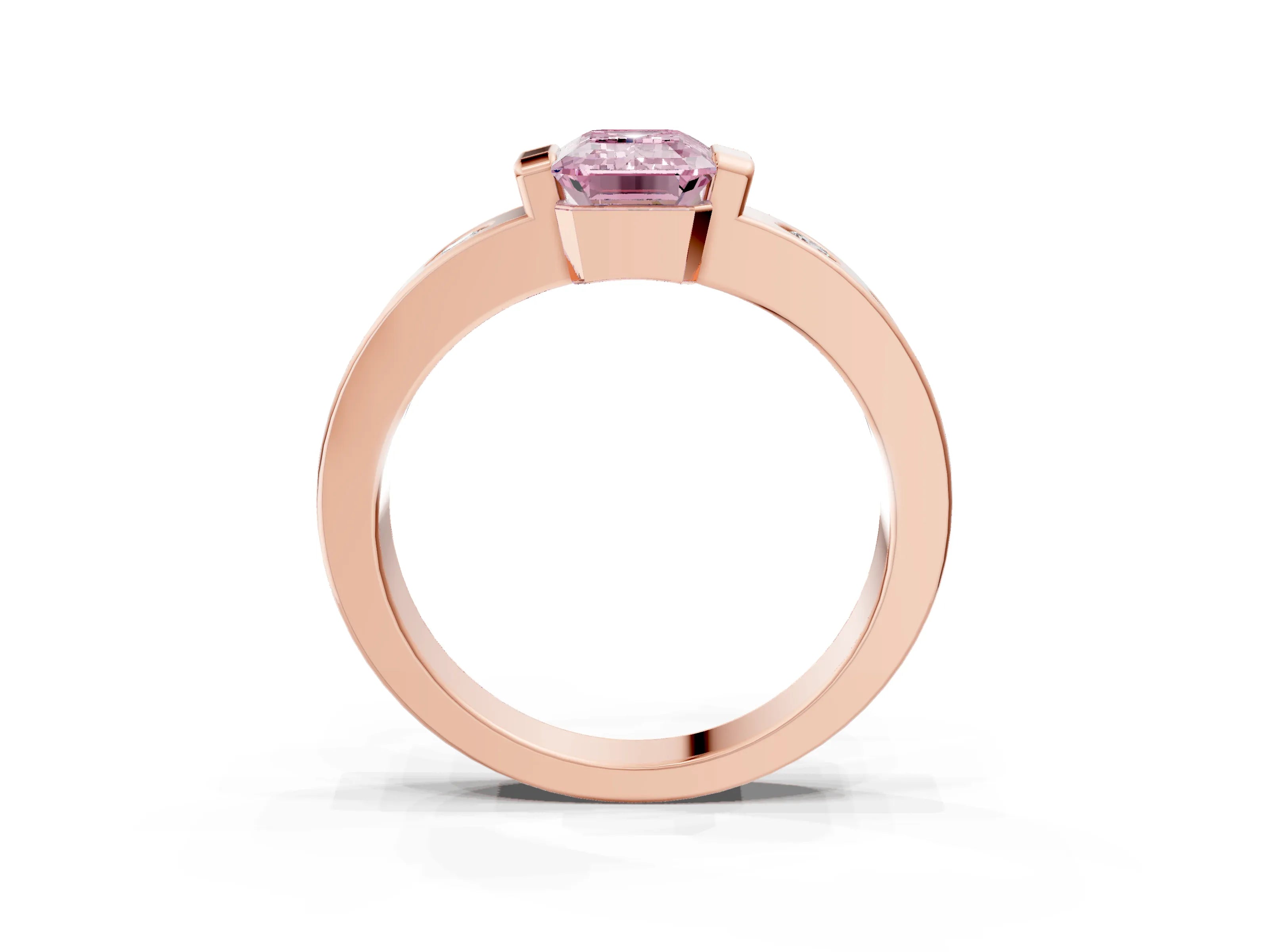 Rose gold Fancy Pink Emerald Cut Brilliant Channel-Set Diamond Ring with Bezel Prong Setting_3
