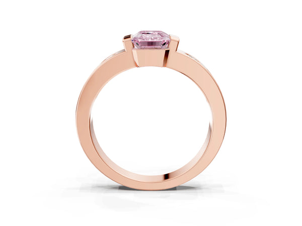 Rose Gold Emerald Cut Tension Style Engagement Ring Setting for Fancy Pink Center