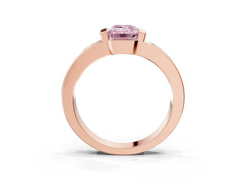 Rose gold Fancy Pink Emerald Cut Brilliant Channel-Set Diamond Ring with Bezel Prong Setting_3