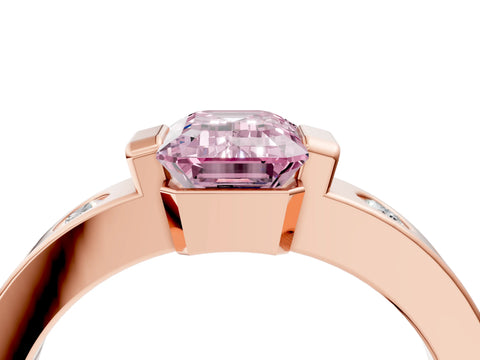 Rose gold Fancy Pink Emerald Cut Brilliant Channel-Set Diamond Ring with Bezel Prong Setting_4