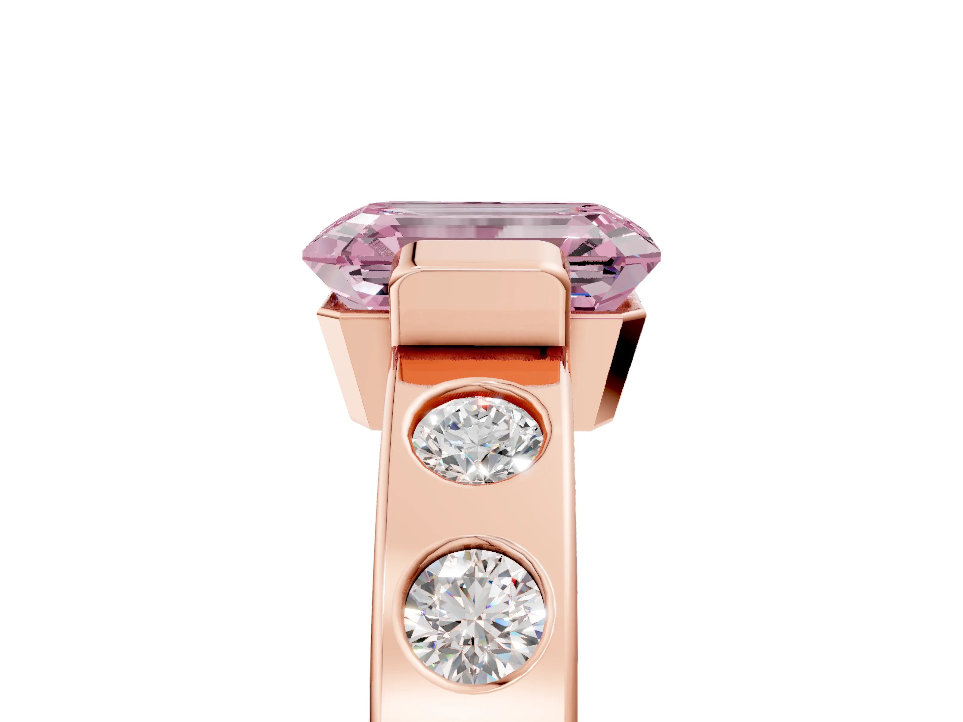 Rose gold Fancy Pink Emerald Cut Brilliant Channel-Set Diamond Ring with Bezel Prong Setting_5