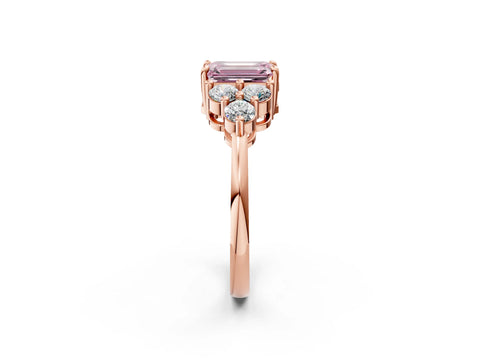 Rose gold Fancy Pink Emerald Cut Brilliant Diamond Cluster Accent Solitaire Ring with Prong Setting_2