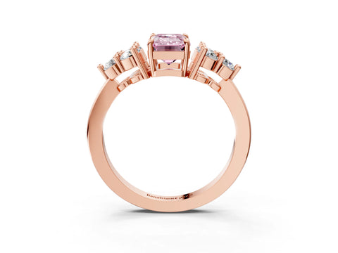 Rose gold Fancy Pink Emerald Cut Brilliant Diamond Cluster Accent Solitaire Ring with Prong Setting_3