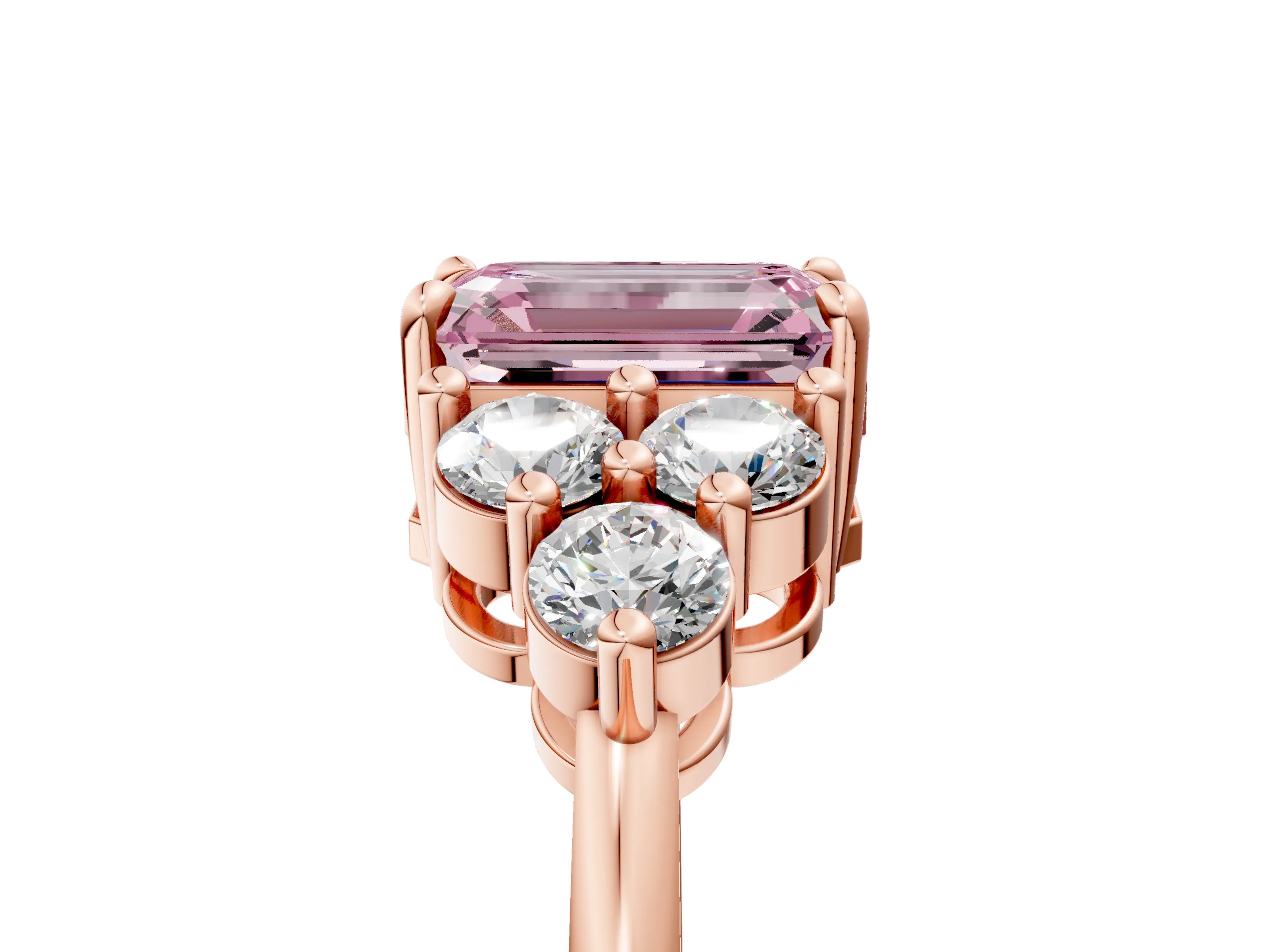 Rose gold Fancy Pink Emerald Cut Brilliant Diamond Cluster Accent Solitaire Ring with Prong Setting_5