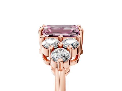 Rose gold Fancy Pink Emerald Cut Brilliant Diamond Cluster Accent Solitaire Ring with Prong Setting_5