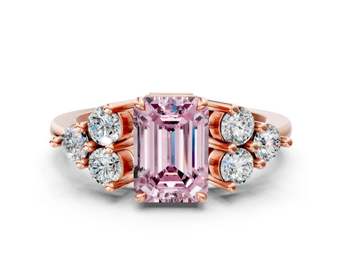 Rose gold Fancy Pink Emerald Cut Brilliant Diamond Cluster Accent Solitaire Ring with Prong Setting