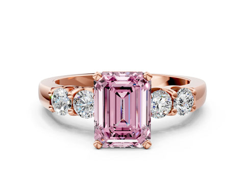 Rose gold Fancy Pink Emerald Cut Brilliant Diamond Five-Stone Engagement Ring with Prong Setting on a Classic Band_3